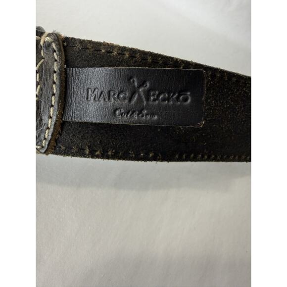 Marc Ecko Brown Leather Skull Belt White Stitching Men’s Size 32 - Picture 6 of 11